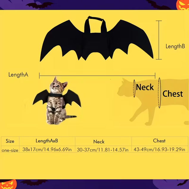 Adjustable Black Bat Wings for for Cats and small Dogs