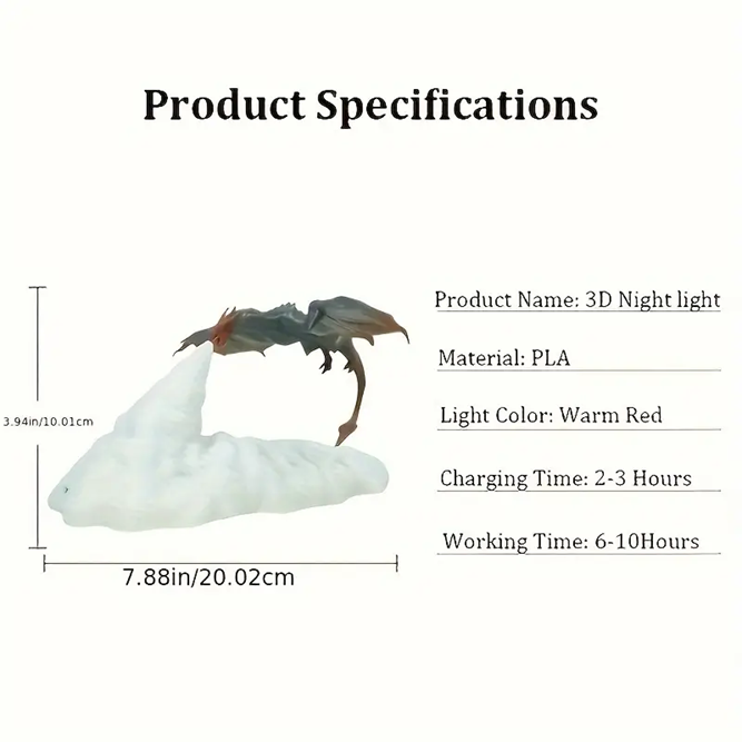 3D Fire Dragon Night Light