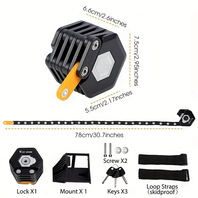 WEST BIKING Hexagonal Foldable Bicycle Lock