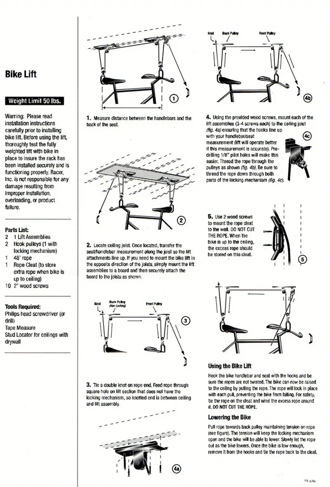 Heavy Duty Ceiling Mounted Mountain Bike / Kayak Lift,