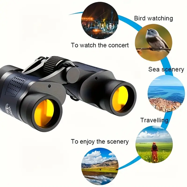 High-Powered Binoculars With BAK4 Prism Optics -  With Storage Bag