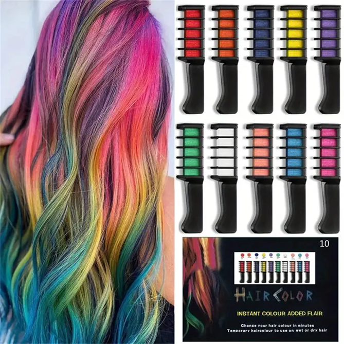 10 Color Hair Chalk Comb
